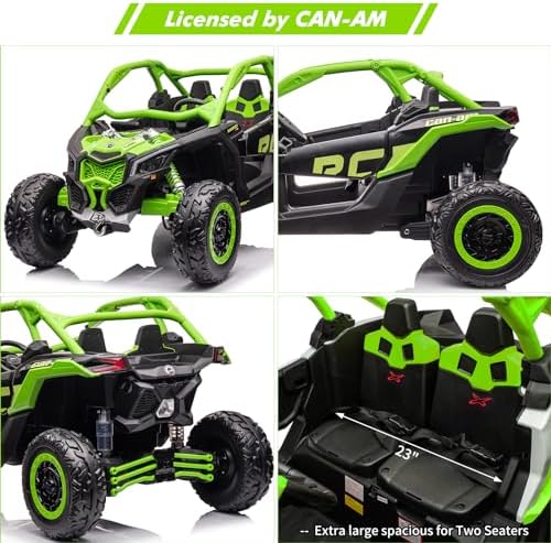 RCTOWN 2 Seats Ride on UTV with Remote Control for Kids, 2 * 24V Batteries 4 * 200W Motors Licensed by CAN-AM UTV,23" Seats Width Electric Vehicle, EVA Wheels,Music,Head+Tail Light,Max Load 130LBS,Green