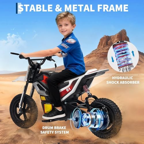 RCTOWN 24V Electric Dirt Bike for Kids, 350w Electric Motorcycle for Kids - Up to 13.67Mile/h Long-Range, Ride on Motorcycle with Rear Wheel Suspension, 12 Miles Range, Twist Grip Throttle, Rubber Tire