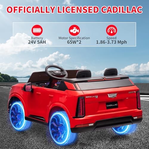 RCTOWN 24V Kids Ride On Car Licensed Cadillac 2 Seater Ride On Truck Toy Battery Powered Electric Car for Toddlers, with Remote Control, Spring Suspension, Led Lights and Music for Boys Girls (Black)