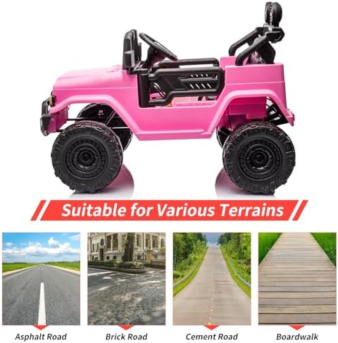 RCTOWN 12V Ride on Car for Kids, Licensed Toyota Ride on Truck, Battery Powered Electric Kids Car with Remote Control, Music, LED Lights, Suspension System, Double Doors, Safety Belt,Ride On Toy,Pink