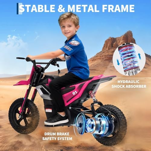 RCTOWN 24V Electric Dirt Bike for Kids, 350w Electric Motorcycle for Kids - Up to 13.67Mile/h Long-Range, Ride on Motorcycle with Rear Wheel Suspension, 12 Miles Range, Twist Grip Throttle, Rubber Tire