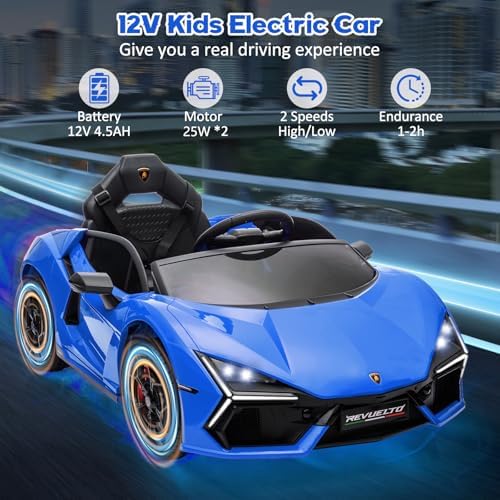 RCTOWN 12V Kids Ride On Car, Licensed Lamborghini Revuelto Electric Car for Kids Over 37 Months, Battery Powered Sports Car Toy with Remote Control, Bluetooth, Headlight, Music, Purple