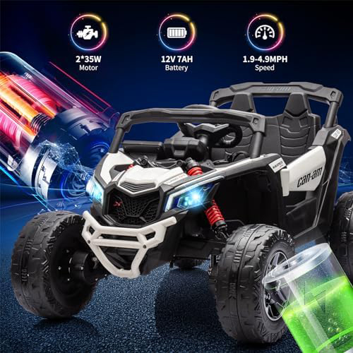 RCTOWN 12V Ride on UTV Car, Licensed Can-Am Electric Off-Road UTV Car, Kids Truck w/Remote Control, Large Seat, Music, LED Lights, Spring Suspension, Ride on Toy for Boys Girls