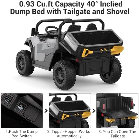 RCTOWN 24V Ride on Dump Truck with Remote Control, Electric Dump Bed & Extra Shovel, Ride on Tractors Car with Music Player, Key Start, Gift for Kids