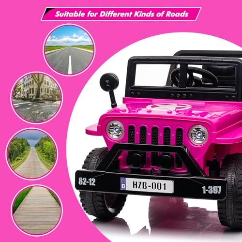 RCTOWN 12V Kids Ride On Truck Car with Remote Control, Spring Suspension, Various Speeds, LED Lights, Music, and Safety Belt, Electric Ride On Car Toys for Kids 3+, Pink