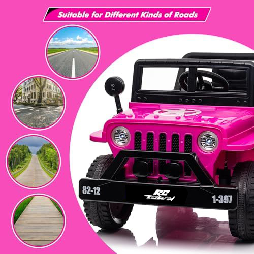 RCTOWN 12V Kids Ride On Truck Car with Remote Control, Spring Suspension, Various Speeds, LED Lights, Music, and Safety Belt, Electric Ride On Car Toys for Kids 3+, Pink