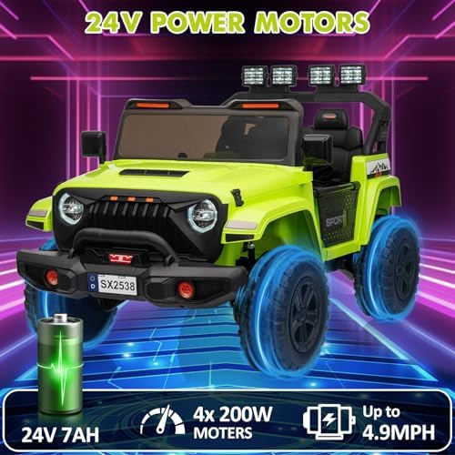 RCTOWN 24V Power Wheel 2 Seater Kids Ride On Car,Parent Remote Control,4WD 800W Motor,3 Adjustable Speeds for Ages 3+,Built-in Music Player,Kids Electric Ride On Toys with Easy Assembly, Black