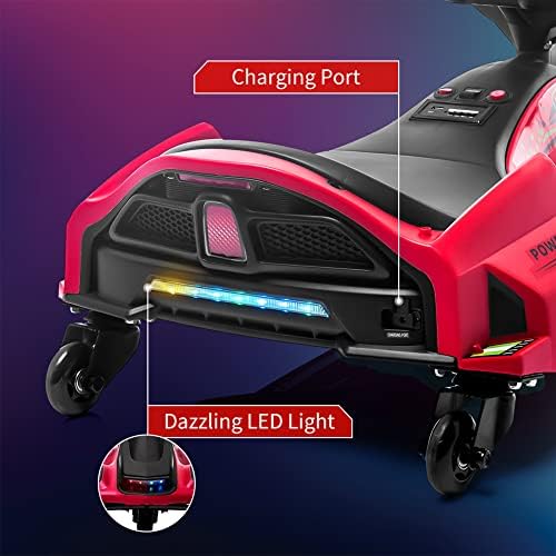 RCTOWN 24V Kids Ride on Drift Car for Kids, Electric Drifting Go-Kart Up to 7.5 mph Variable Speed, Built-in Music,Colorful LED Light,USB,Low-Power Alarm,Red