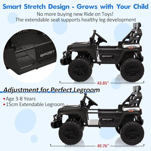 RCTOWN 24V Power Wheel 2 Seater Kids Ride On Car,Parent Remote Control,4WD 800W Motor,3 Adjustable Speeds for Ages 3+,Built-in Music Player,Kids Electric Ride On Toys with Easy Assembly, Black