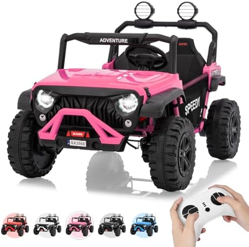 RCTOWN 2 Seater Ride on Car for Kids, 24V Ride on Toy, Fast 4.97MPH Truck, 4WD Kids Electric Vehicles with Remote Control, Spring Suspension, Front & Behind LED Lights, Dual Storage, 3 Speeds, Music, White