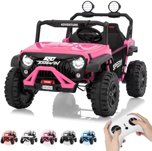 RCTOWN 2 Seater Ride on Car for Kids, 24V Ride on Toy, Fast 4.97MPH Truck, 4WD Kids Electric Vehicles with Remote Control, Spring Suspension, Front & Behind LED Lights, Dual Storage, 3 Speeds, Music, White