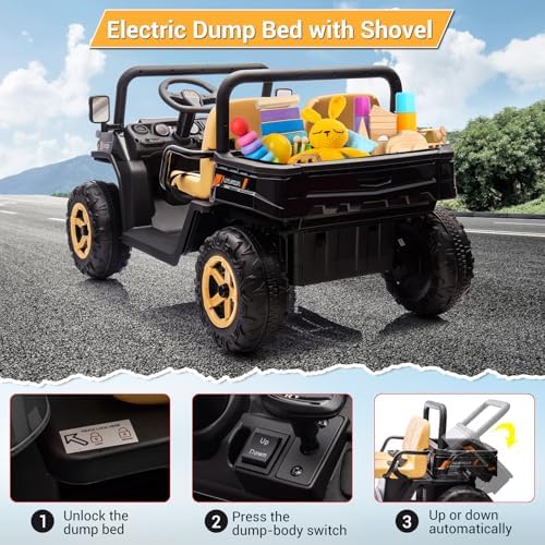 RCTOWN 24V Ride on Toys for Big Kids, 2 Seater Ride on Cars with Remote Control, Ride on Truck w/ 4-Wheeler Suspension, Ride On Car Toy for Kids with Remote Control, for Boys & Girls, Black