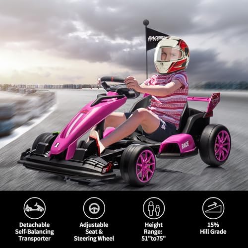 RCTOWN 24V Electric Drift Kart for Kids, Ride Car with Adjustable Seat & 8.5MPH Speed, EVA Silent Wheels, Parent-Safety Certified Ride-On Toy