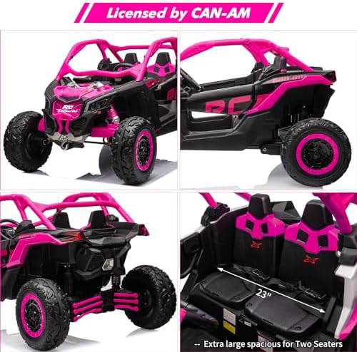 RCTOWN 2 Seats Ride on UTV with Remote Control for Kids, 2 * 24V Batteries 4 * 200W Motors Licensed by CAN-AM UTV,23" Seats Width Electric Vehicle, EVA Wheels,Music,Head+Tail Light,Max Load 130LBS,Rose
