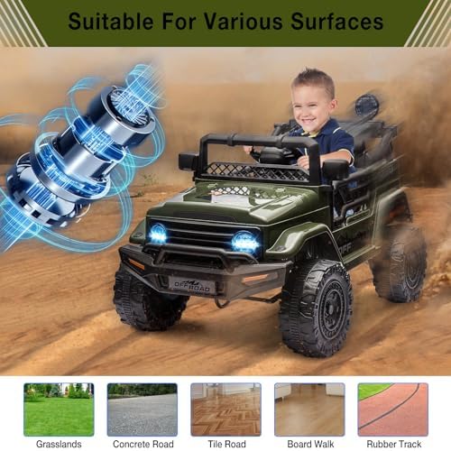 RCTOWN 12V Electric Ride-On Truck for Kids - Remote Control Car with Spring Suspension, LED Lights, Music & 3 Speeds | Battery-Powered Ride Toy (Ages 3+)