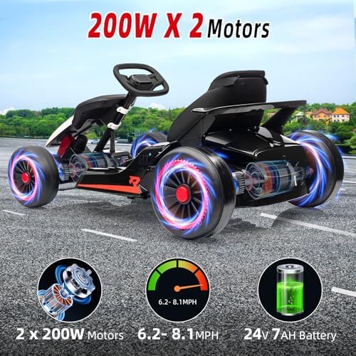 RCTOWN Electric Go Kart for Kids, 24V 7AH Battery 400W Powerful Motors, 8MPH Drift Kart Car for Kids Ages 6-12, Ride On Toys with Music and 2 Speeds, White