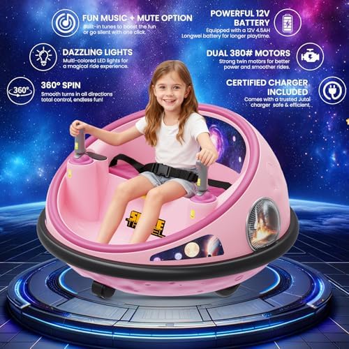 RCTOWN Electric Bumper Car with Remote Control, 360 Spinning Ride-on Vehicle, Rechargeable Indoor Outdoor Kid Car with LED Lights & Soft Bumper C Fun Gift (Pink)