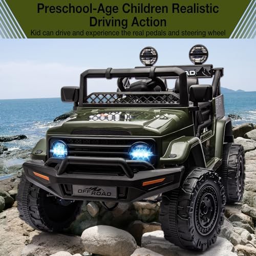 RCTOWN 12V Electric Ride-On Truck for Kids - Remote Control Car with Spring Suspension, LED Lights, Music & 3 Speeds | Battery-Powered Ride Toy (Ages 3+)