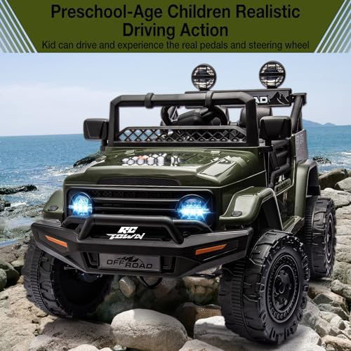 RCTOWN 12V Electric Ride-On Truck for Kids - Remote Control Car with Spring Suspension, LED Lights, Music & 3 Speeds | Battery-Powered Ride Toy (Ages 3+)