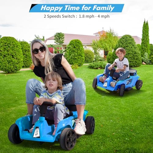 RCTOWN 2 Seaters 4-Wheelers Electric Ride On Toy for Kids, 24V 120W*2 Powerful Motors Max Load 200 Lbs, Two Driver Modes + Remote Control Modes for Toddlers Child with Music, USB, Storage Box, Blue