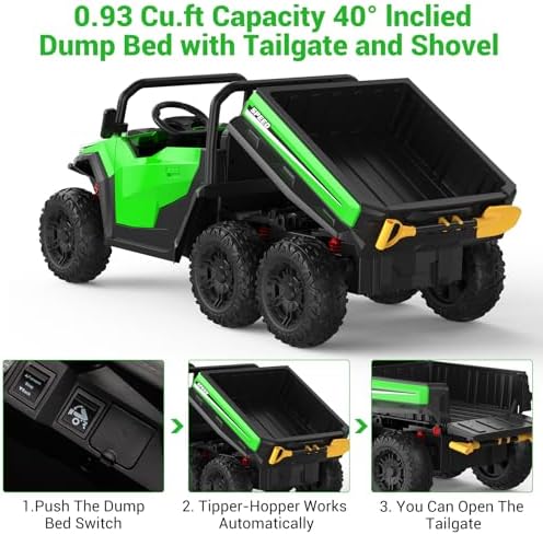 RCTOWN 24V Ride on Car with Remote Control, Ride on Dump Truck for Kid with Electric Dump Bed, Extra Shovel, Music Player, Key Start for Safety, Gift for Kids