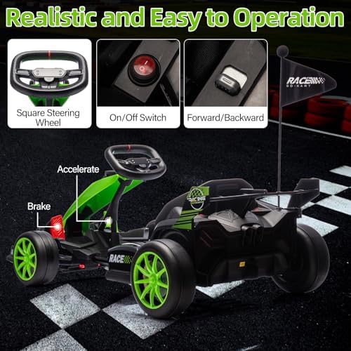 RCTOWN 24V Go Kart for Kids 6+ Years, 200W*2 Drifting Motors, 7.5 Mph High Speed Drifting Kart Car Riding Vehicle, Extendable Car Length,Max Load 135lbs Outdoor Ride On Racing Toy for Teens Children,Green