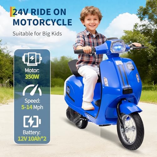 RCTOWN Motorcycle for Kids - 24V Electric Moped Scooter for Kids 8-14- Electric Scooter with Seat for Children - Ride On Toy with LED Light for Girls