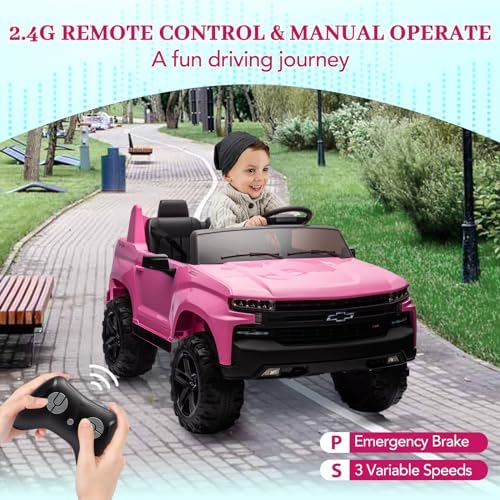 RCTOWN Baby Car 24V 2-Seater Truck Licensed Chevrolet Silverado Ride On Toy w/Parent Remote Control,4xSpring Suspension, Wireless Music, Electric Vehicle Car for Kids Ages 3-8,White
