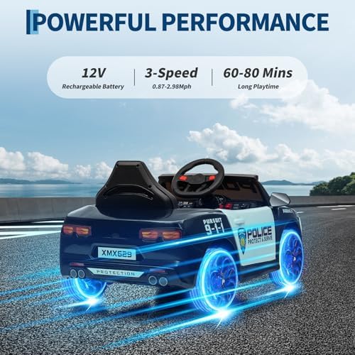 RCTOWN 12V Police Car Ride On Car for Kids, Ride on Toy with Remote Control, Emergency Alert Tones, Megaphone, Flashing Lights, Music, Spring Suspension