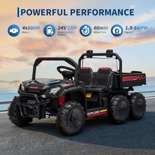 RCTOWN 24V Ride on Toys, 2 Seater Dump Truck Car for Kids 4-8, 4WD Electric Tractor with Remote Control, Dump Bed, 3 Speed Modes, Music Player