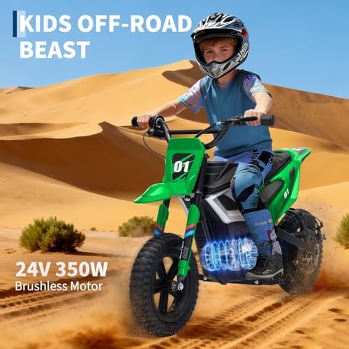 RCTOWN 24V Electric Dirt Bike for Kids, 350w Electric Motorcycle for Kids - Up to 13.67Mile/h Long-Range, Ride on Motorcycle with Rear Wheel Suspension, 12 Miles Range, Twist Grip Throttle, Rubber Tire