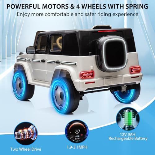 RCTOWN 12V Kids Ride On Car, Licensed Mercedes-Benz EQG Electric Car Battery Powered w/Parent Remote Control, Full Car LED Lights, Spring Suspension, Music, 4 Wheeler Electric Vehicle for Kids (White)