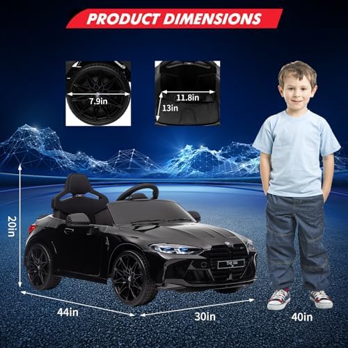 RCTOWN 12V Electric Ride On Car w/RC,Licensed by BMW M4 Toddler Electric Vehicle for 37-83 Months,Power Wheels for Boys Girls, with Suspension System,3 Speeds, Bluetooth, MP3, Double Door, LED Light(Black)