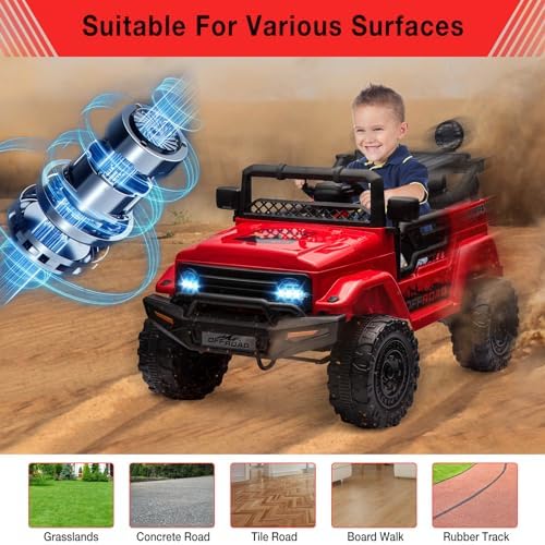 RCTOWN 12V Electric Ride-On Truck for Kids - Remote Control Car with Spring Suspension, LED Lights, Music & 3 Speeds | Battery-Powered Ride Toy (Ages 3+)