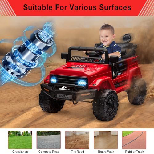 RCTOWN 12V Electric Ride-On Truck for Kids - Remote Control Car with Spring Suspension, LED Lights, Music & 3 Speeds | Battery-Powered Ride Toy (Ages 3+)