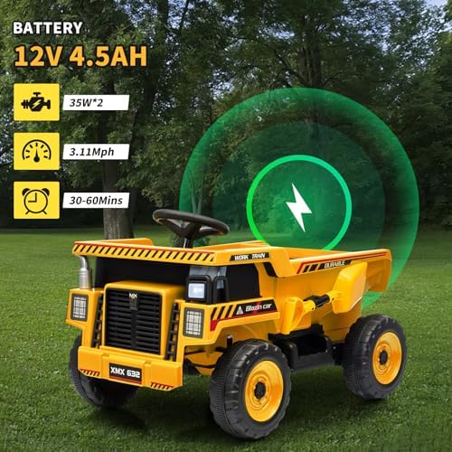 RCTOWN 12V Ride On Dump Truck for Kids Electric Ride On Car Toy Toddlers 4 Wheeler Construction Vehicles with Remote Control, Dump Bed, Shovel, LED Lights, Music, for Kids 3-8, Rose Red