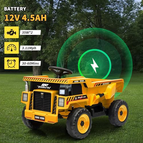 RCTOWN 12V Ride On Dump Truck for Kids Electric Ride On Car Toy Toddlers 4 Wheeler Construction Vehicles with Remote Control, Dump Bed, Shovel, LED Lights, Music, for Kids 3-8, Rose Red