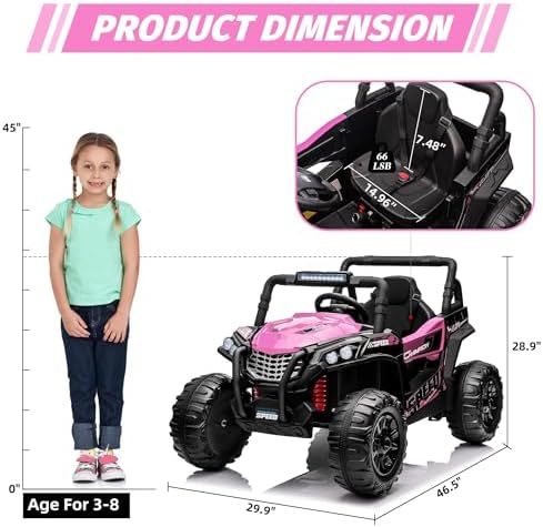 RCTOWN Ride On Car for Kids, 12V Toy Electric Truck UTV with Large Wide Seat and Remote Control, Led Lights, Wireless Connection, Music, 2 Spring Suspension