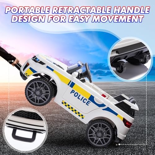 RCTOWN 12V Kids Ride On Police Car with Remote Control Electric Police Car for Kids 3-8 Toddlers Ride On Police Car Toy with LED Flashing Light, Megaphone, Spring Suspension, Handle, Music, Black