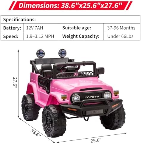 RCTOWN 12V Ride on Car for Kids, Licensed Toyota Ride on Truck, Battery Powered Electric Kids Car with Remote Control, Music, LED Lights, Suspension System, Double Doors, Safety Belt,Ride On Toy,Pink