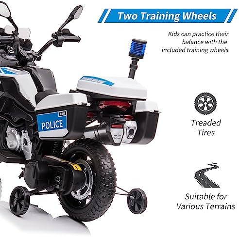 RCTOWN 12V 7AH Kids Motorcycle, Licensed BMW Ride On Police Motorcycle for Kids with High/Low Speed, 2 Storage Boxes, Warning Lights and LED Headlights,Spring Suspension, Motorbike for Boys Girls