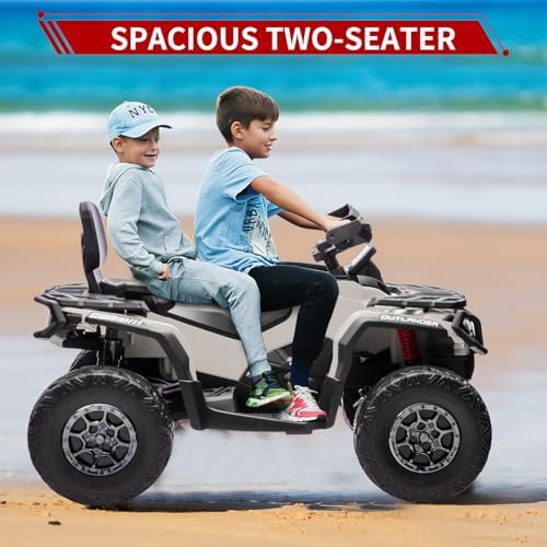 RCTOWN 24V Kids Ride On Car,2 Seater Licensed Can-Am Electric ATV Car for Kids,4 Wheeler 4WD Ride On Electric Toy Car with Bluetooth,Led,3 Speeds,Leather Seats,Grey