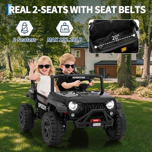 RCTOWN 2 Seater Ride on Car for Kids, 24V Ride on Toy, Fast 4.97MPH Truck, 4WD Kids Electric Vehicles with Remote Control, Spring Suspension, Front & Behind LED Lights, Dual Storage, 3 Speeds, Music, White