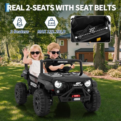 RCTOWN 2 Seater Ride on Car for Kids, 24V Ride on Toy, Fast 4.97MPH Truck, 4WD Kids Electric Vehicles with Remote Control, Spring Suspension, Front & Behind LED Lights, Dual Storage, 3 Speeds, Music, White
