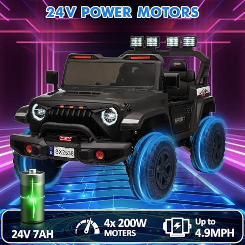 RCTOWN 24V Power Wheel 2 Seater Kids Ride On Car,Parent Remote Control,4WD 800W Motor,3 Adjustable Speeds for Ages 3+,Built-in Music Player,Kids Electric Ride On Toys with Easy Assembly, Black