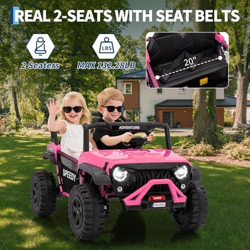 RCTOWN 2 Seater Ride on Car for Kids, 24V Ride on Toy, Fast 4.97MPH Truck, 4WD Kids Electric Vehicles with Remote Control, Spring Suspension, Front & Behind LED Lights, Dual Storage, 3 Speeds, Music, White