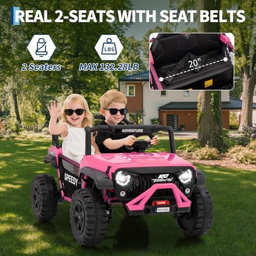 RCTOWN 2 Seater Ride on Car for Kids, 24V Ride on Toy, Fast 4.97MPH Truck, 4WD Kids Electric Vehicles with Remote Control, Spring Suspension, Front & Behind LED Lights, Dual Storage, 3 Speeds, Music, White