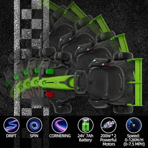RCTOWN 24V Go Kart for Kids 6+ Years, 200W*2 Drifting Motors, 7.5 Mph High Speed Drifting Kart Car Riding Vehicle, Extendable Car Length,Max Load 135lbs Outdoor Ride On Racing Toy for Teens Children,Green