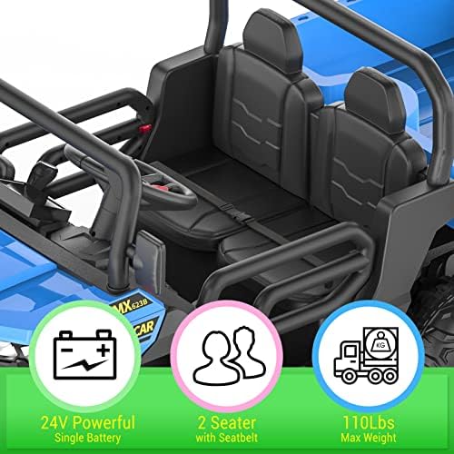 RCTOWN 24V 2-Seater Ride On Dump Truck with Parent Remote Control, 4WD 6-Wheel Electric Car for Big Kids, UTV Style Dump Bed & Music Horn, ASTM/CPSIA Certified (Ages 3+)