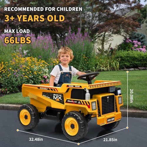 RCTOWN 12V Ride On Dump Truck for Kids Electric Ride On Car Toy Toddlers 4 Wheeler Construction Vehicles with Remote Control, Dump Bed, Shovel, LED Lights, Music, for Kids 3-8, Rose Red